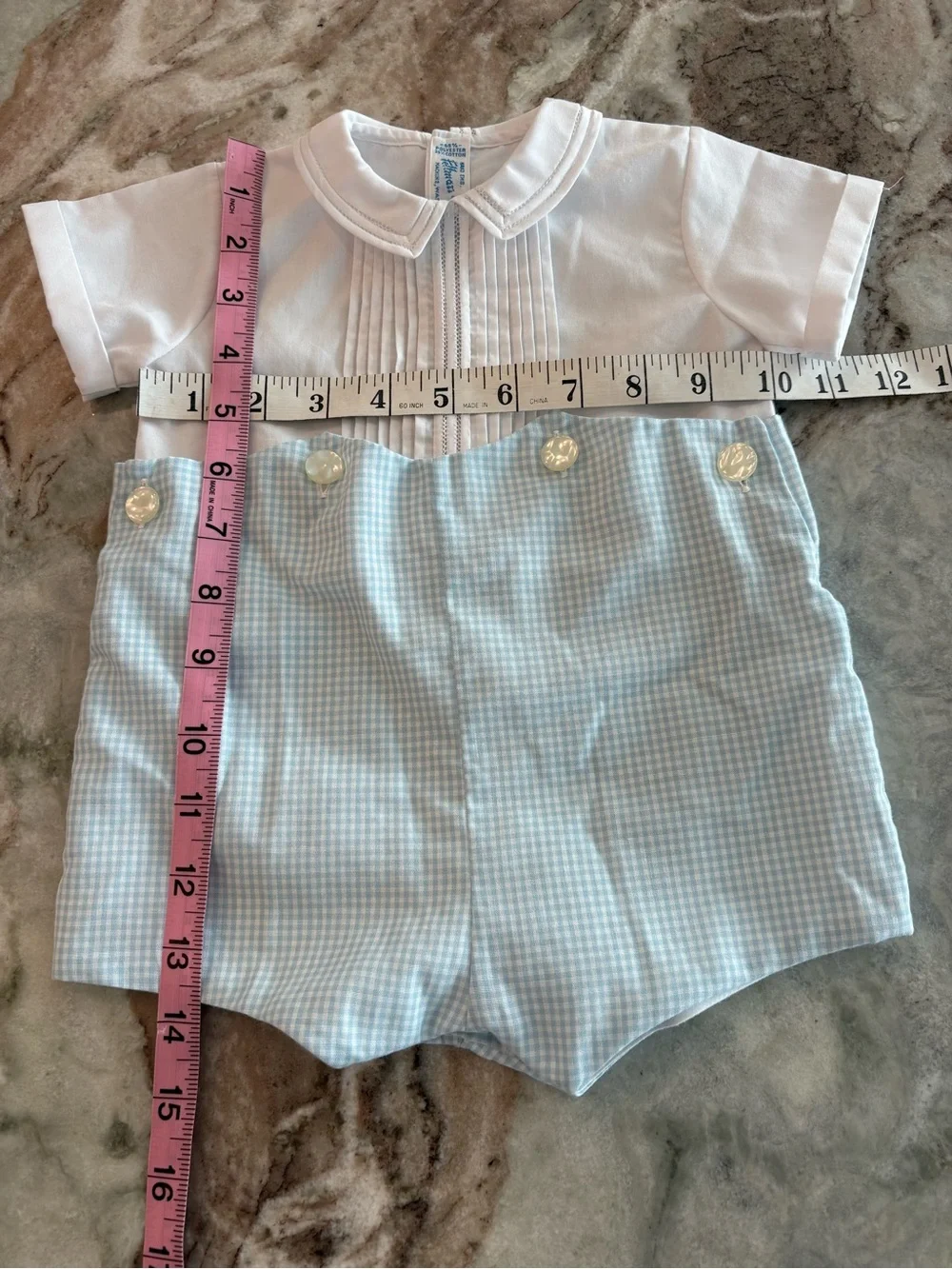 Vintage Feltman Brothers Baby Boy Suit Gingham Blue Shorts Holiday White Set